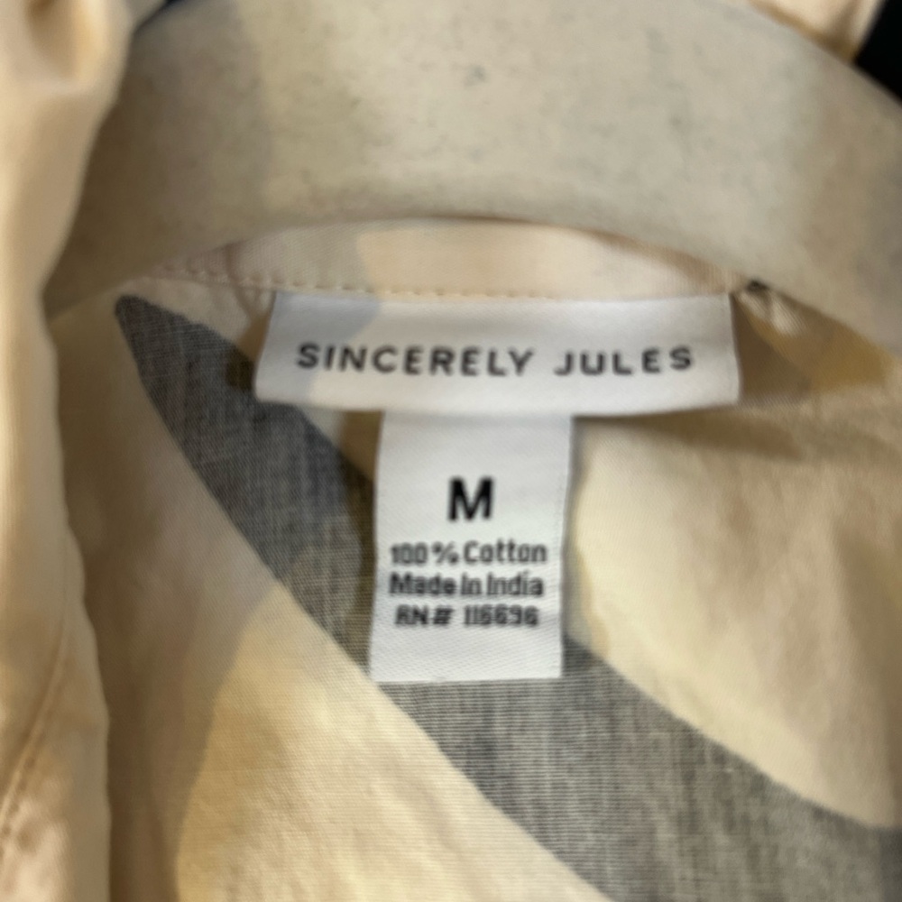 Sincerely Jules Cream & Gray Balloon Sleeve Mini Dress XS Chic Neutral - Picture 2 of 4